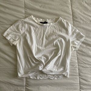 Forever 21 White Short Sleeve Knotted Tee